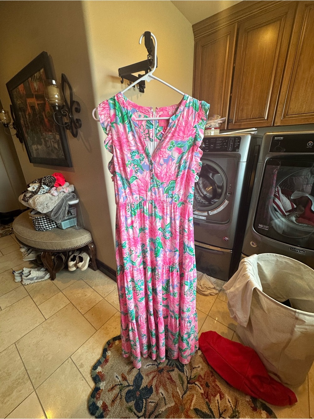 Lilly Pulitzer Pink Floral Cap-Sleeve Maxi Dress